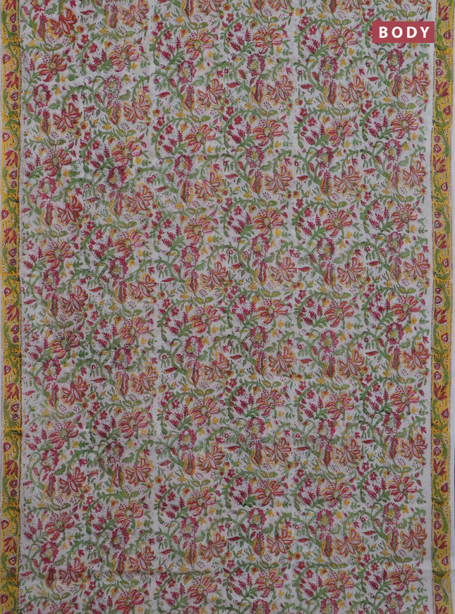 Jaipur cotton saree light green and off white with allover prints and printed border