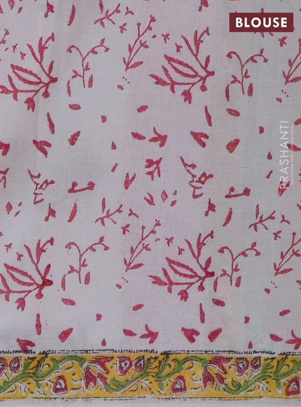 Jaipur cotton saree light green and off white with allover prints and printed border