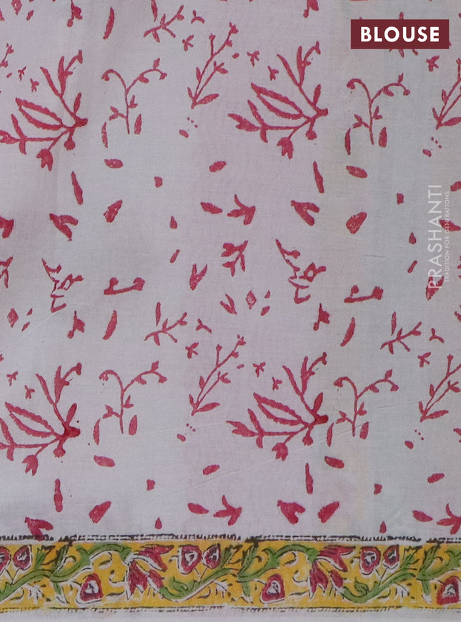 Jaipur cotton saree light green and off white with allover prints and printed border