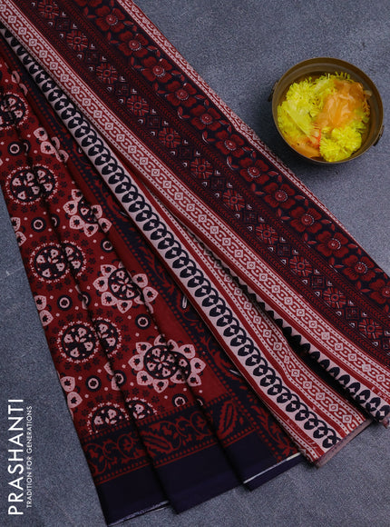 Jaipur cotton saree maroon and black with allover prints and printed border