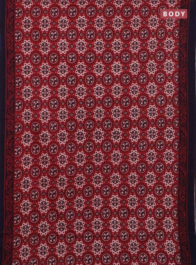 Jaipur cotton saree maroon and black with allover prints and printed border
