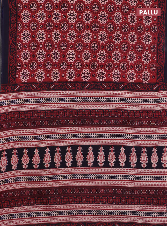 Jaipur cotton saree maroon and black with allover prints and printed border