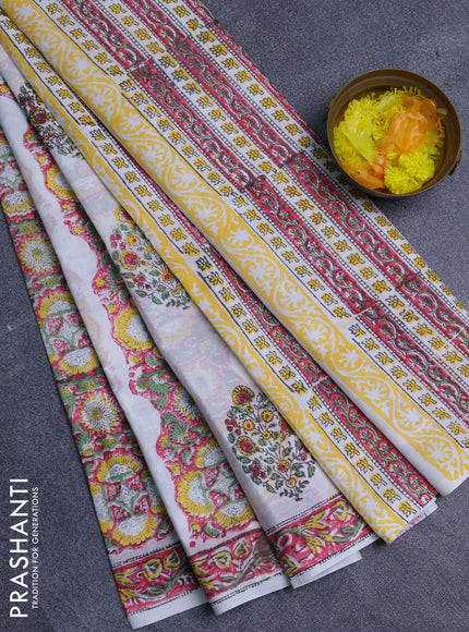 Jaipur cotton saree off white with allover prints and printed border