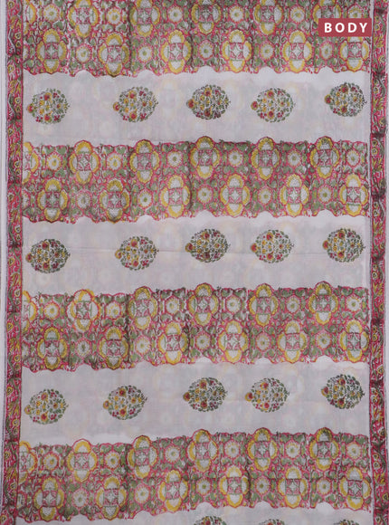 Jaipur cotton saree off white with allover prints and printed border