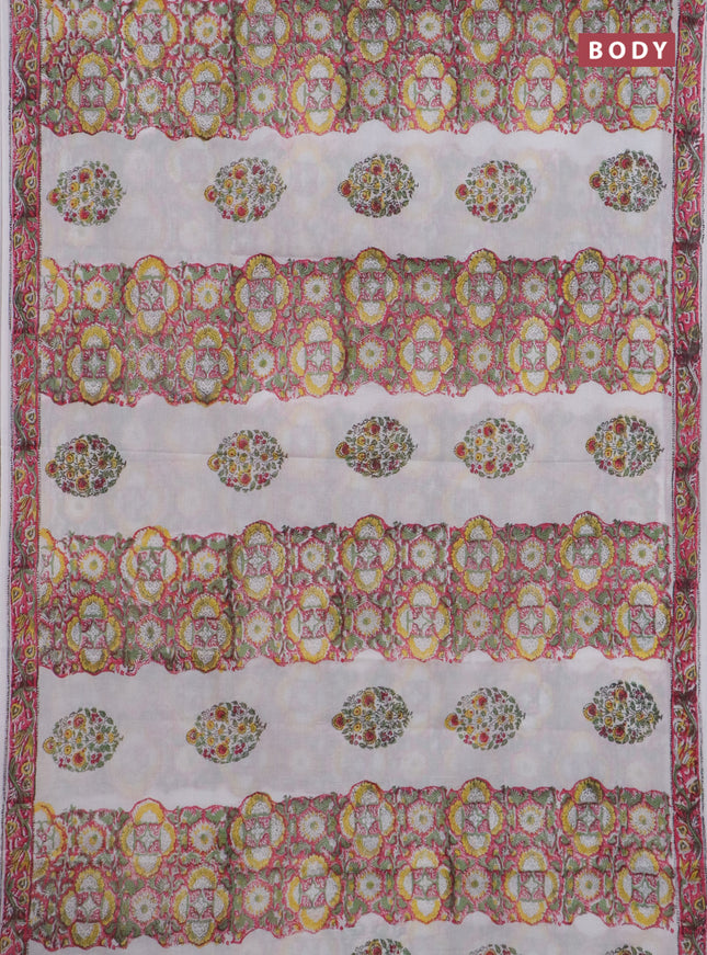 Jaipur cotton saree off white with allover prints and printed border