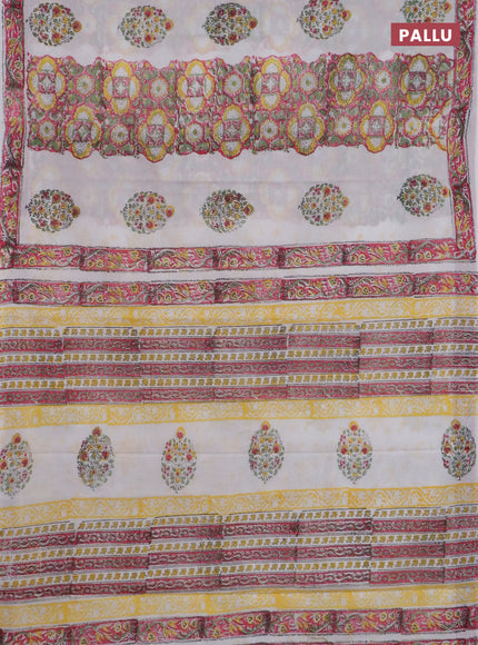 Jaipur cotton saree off white with allover prints and printed border