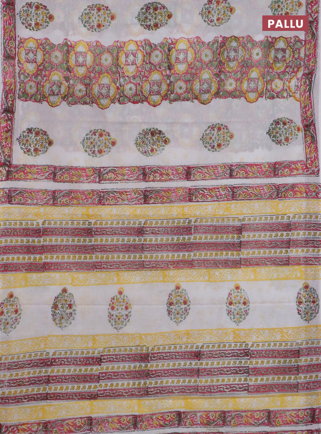 Jaipur cotton saree off white with allover prints and printed border