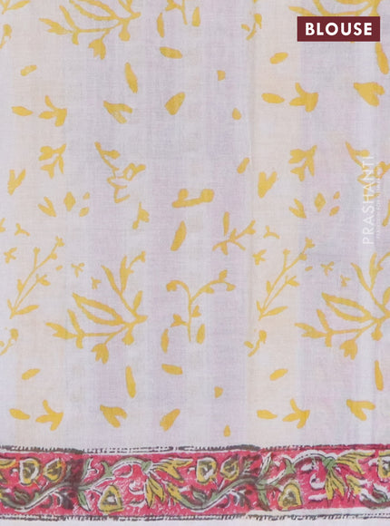Jaipur cotton saree off white with allover prints and printed border