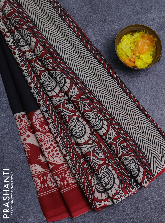 Jaipur cotton saree black and maroon with plain body and long printed border