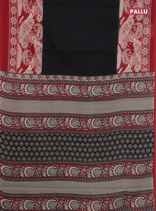 Jaipur cotton saree black and maroon with plain body and long printed border