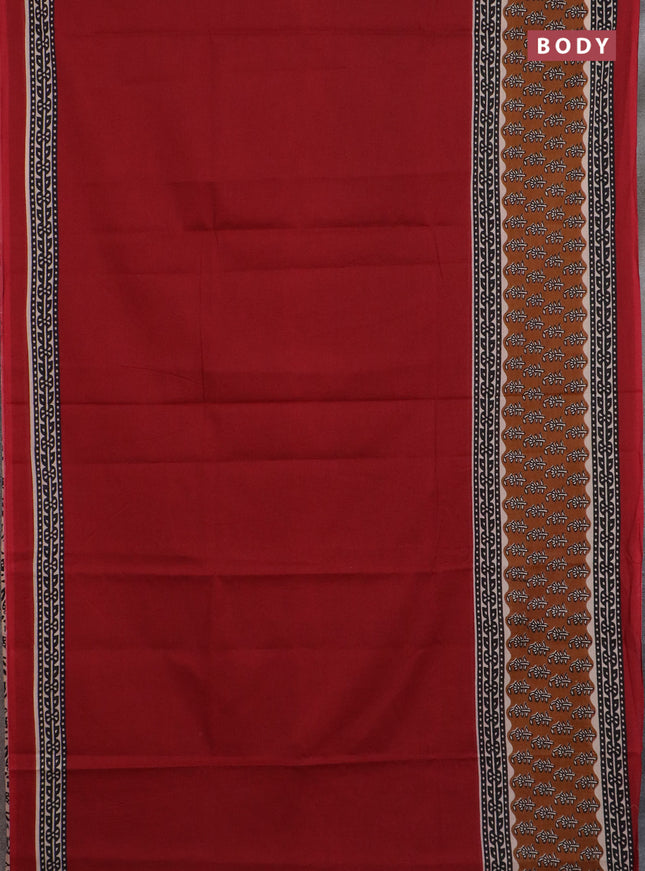 Jaipur cotton saree maroon and black with plain body and printed border