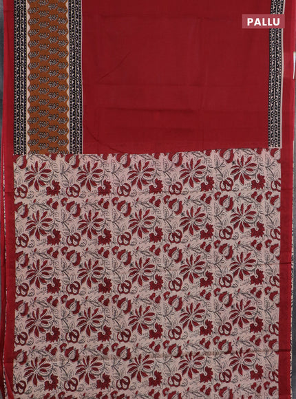 Jaipur cotton saree maroon and black with plain body and printed border
