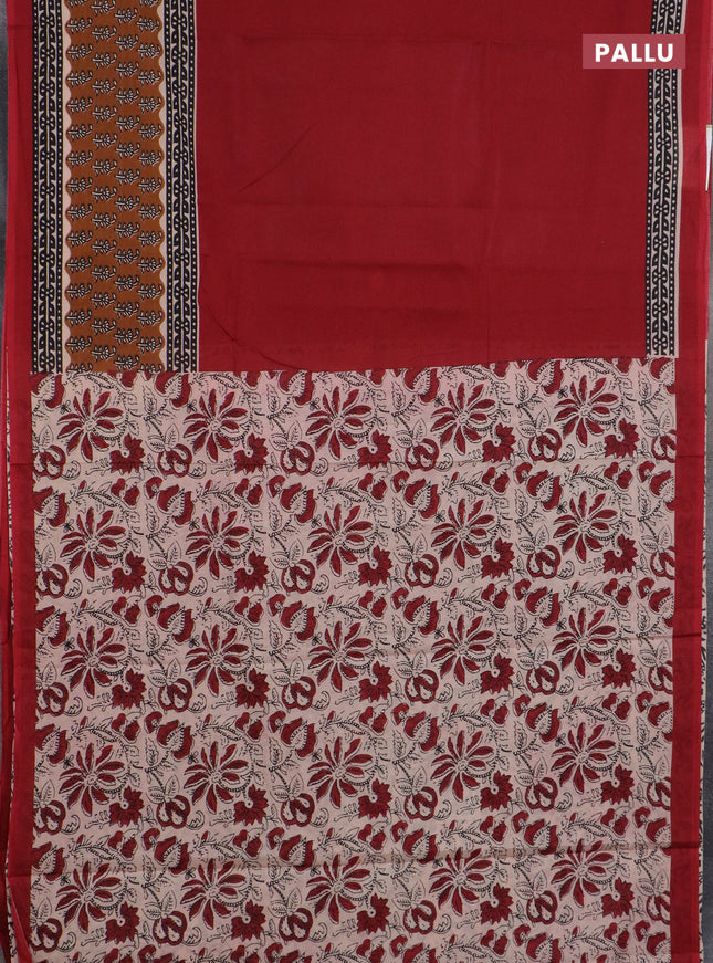 Jaipur cotton saree maroon and black with plain body and printed border