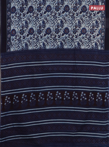 Jaipur cotton saree navy blue with allover prints and printed border