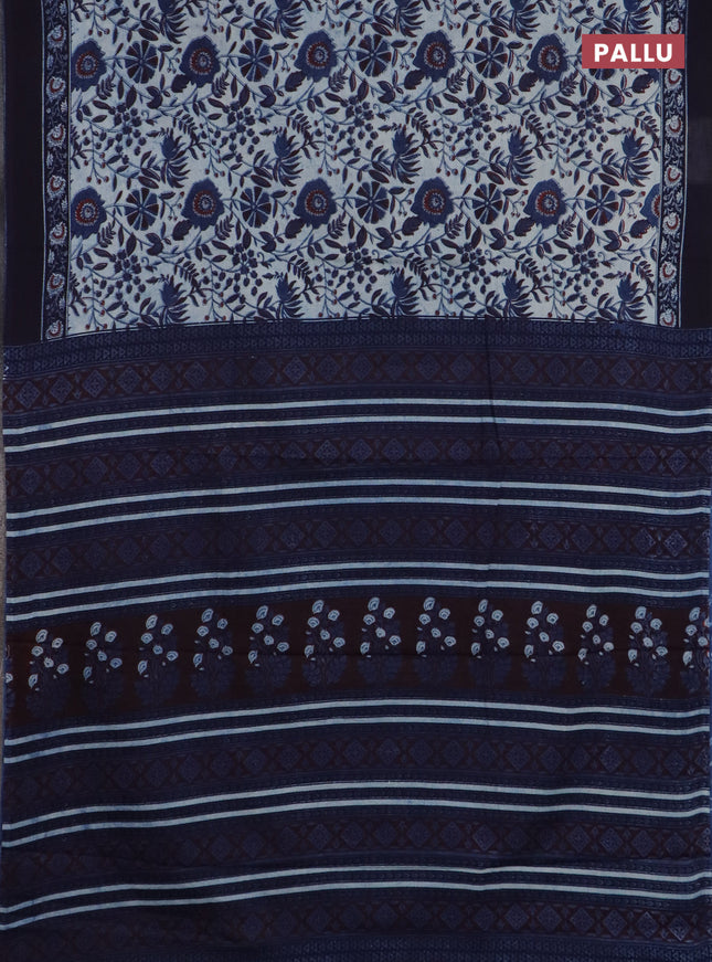Jaipur cotton saree navy blue with allover prints and printed border