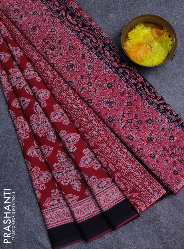 Jaipur cotton saree wine shade and navy blue with allover butta prints and printed border