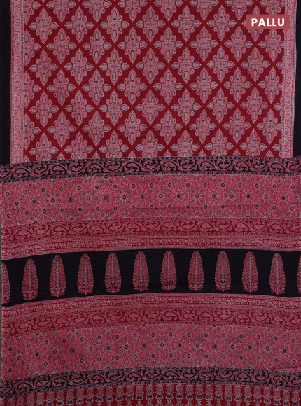 Jaipur cotton saree wine shade and navy blue with allover butta prints and printed border