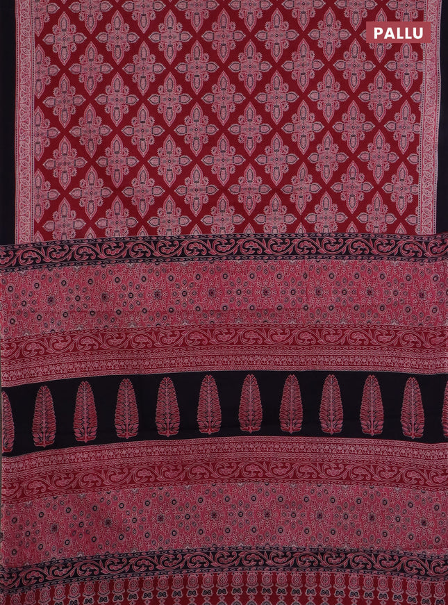 Jaipur cotton saree wine shade and navy blue with allover butta prints and printed border