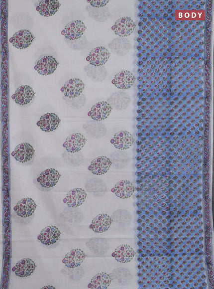 Jaipur cotton saree off white and blue with allover butta prints and printed border