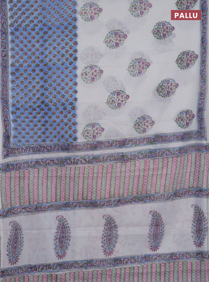Jaipur cotton saree off white and blue with allover butta prints and printed border