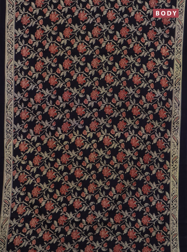 Jaipur cotton saree navy blue with allover prints and printed border