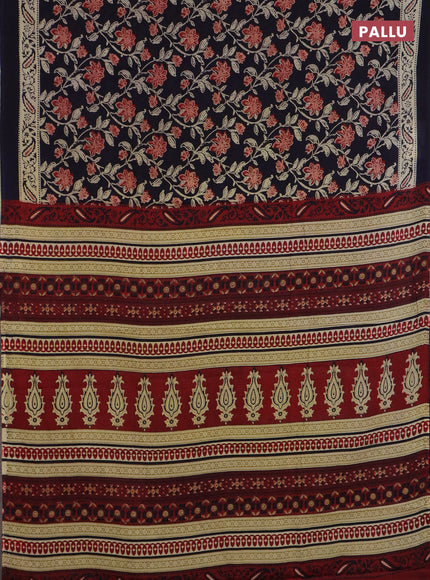 Jaipur cotton saree navy blue with allover prints and printed border