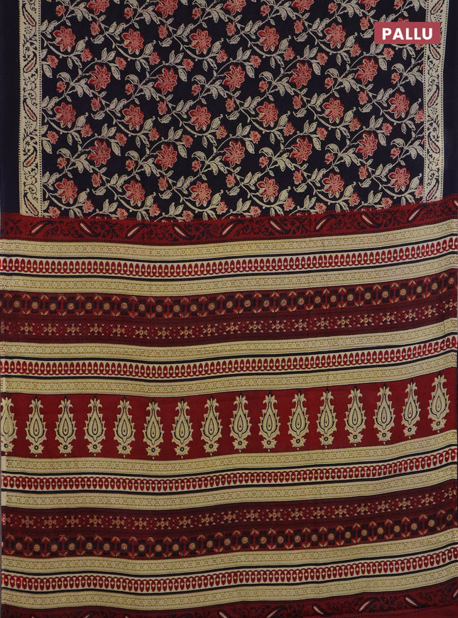 Jaipur cotton saree navy blue with allover prints and printed border