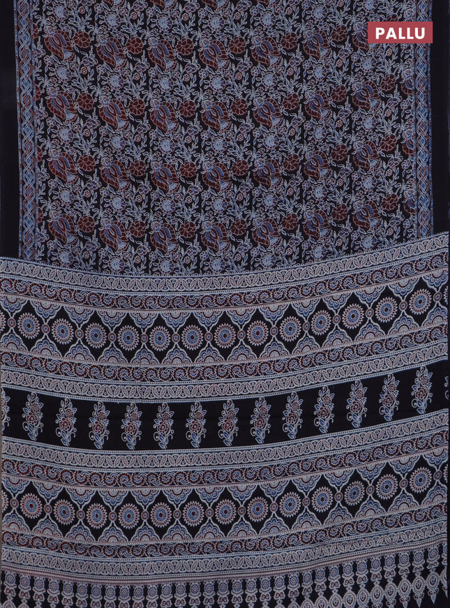 Jaipur cotton saree black and blue with allover prints and printed border