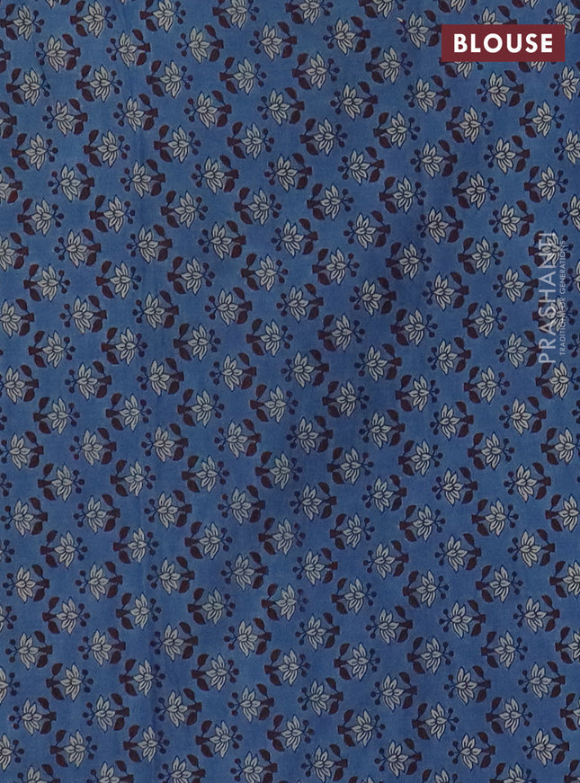 Jaipur cotton saree black and blue with allover prints and printed border