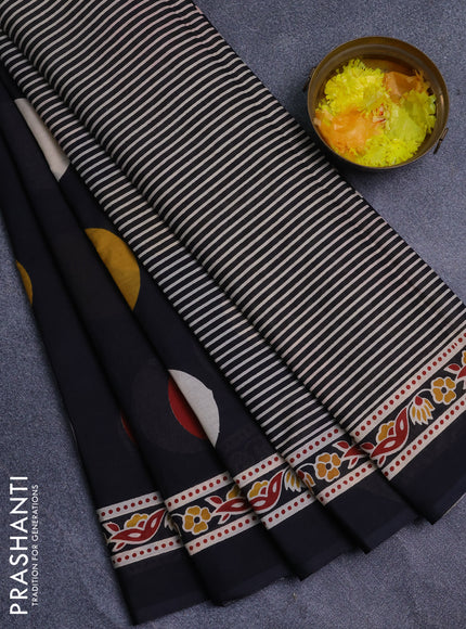 Jaipur cotton saree black with allover geomatric prints and printed border
