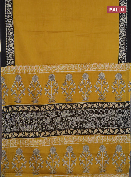 Jaipur cotton saree mustard yellow and black with allover prints and printed border