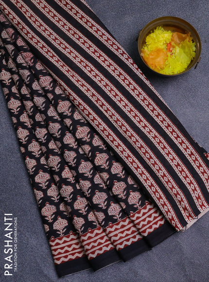 Jaipur cotton saree black with allover prints and printed border