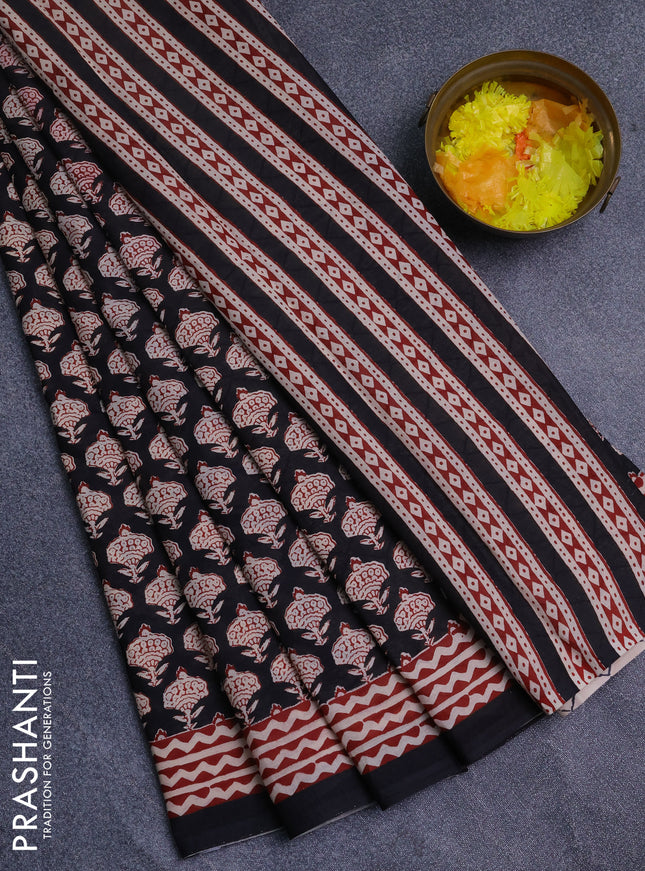Jaipur cotton saree black with allover prints and printed border