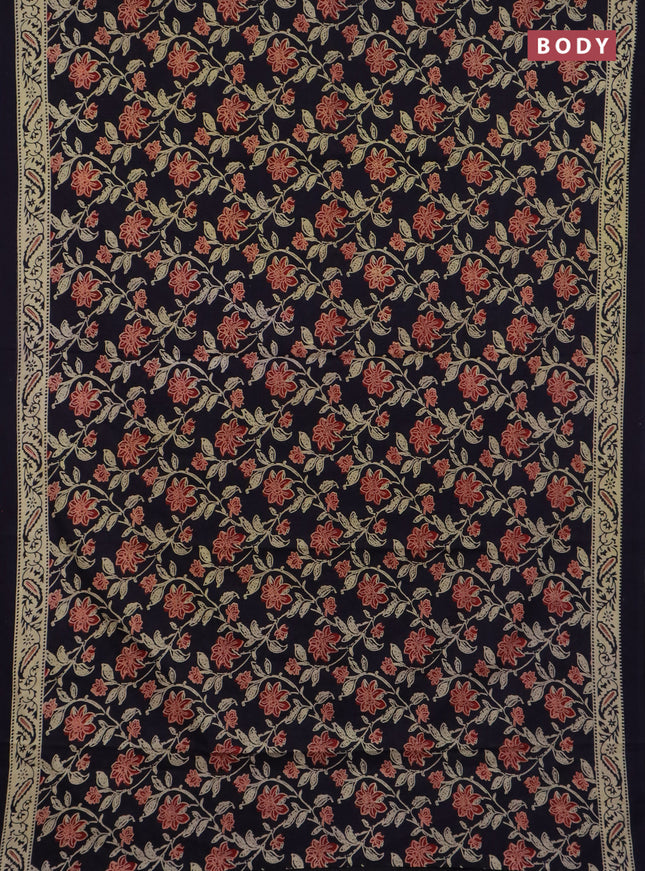 Jaipur cotton saree navy blue with allover prints and printed border