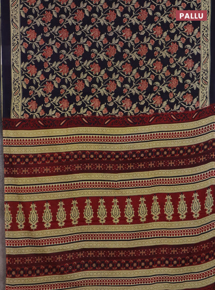 Jaipur cotton saree navy blue with allover prints and printed border