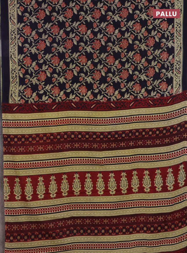 Jaipur cotton saree navy blue with allover prints and printed border