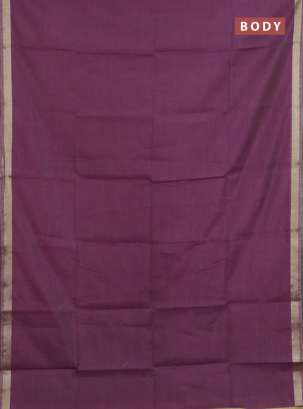 Linen cotton saree purple and sandal with plain body and hand painted pallu