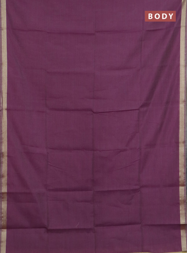 Linen cotton saree purple and sandal with plain body and hand painted pallu