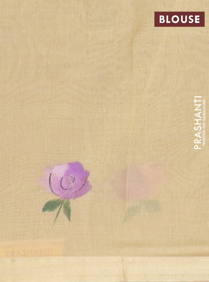 Linen cotton saree purple and sandal with plain body and hand painted pallu