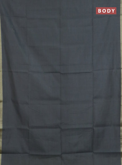 Linen cotton saree grey and beige with plain body and hand painted pallu