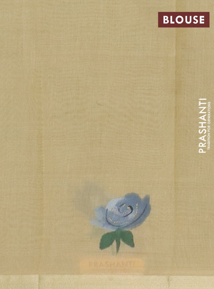 Linen cotton saree grey and beige with plain body and hand painted pallu