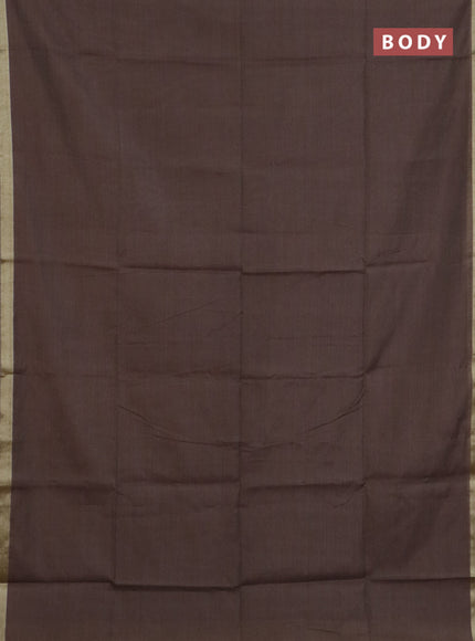 Linen cotton saree dark beige and sandal with plain body and hand painted pallu