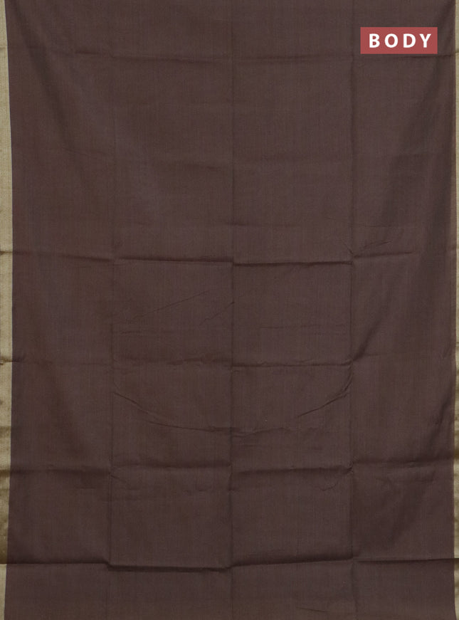 Linen cotton saree dark beige and sandal with plain body and hand painted pallu