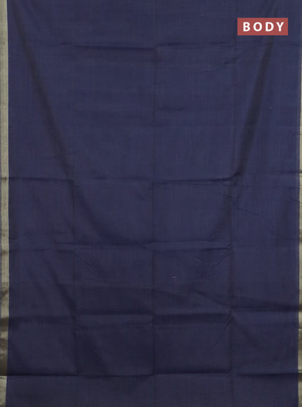 Linen cotton saree navy blue and sandal with plain body and hand painted pallu