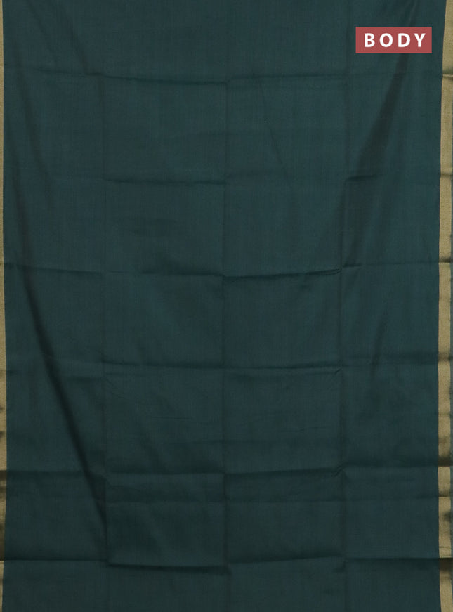Linen cotton saree teal blue and sandal with plain body and hand painted pallu