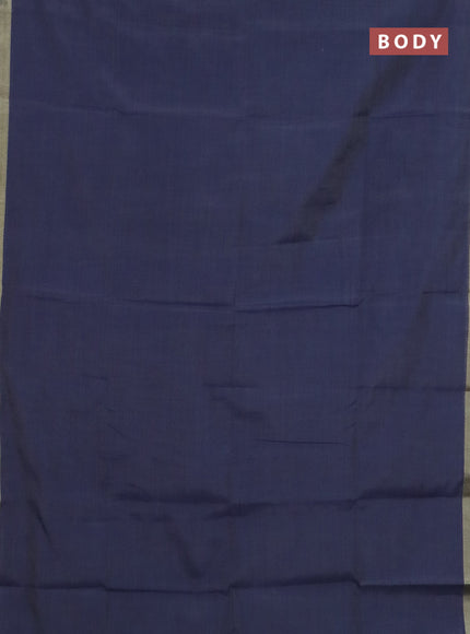 Linen cotton saree navy blue and sandal with plain body and hand painted pallu
