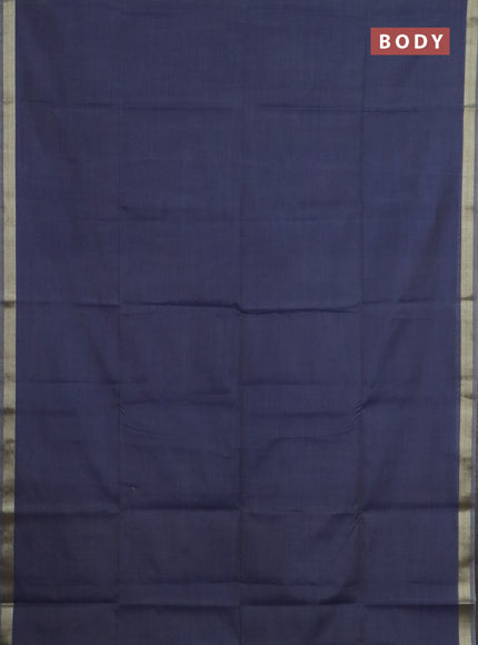 Linen cotton saree navy blue and sandal with plain body and hand painted pallu