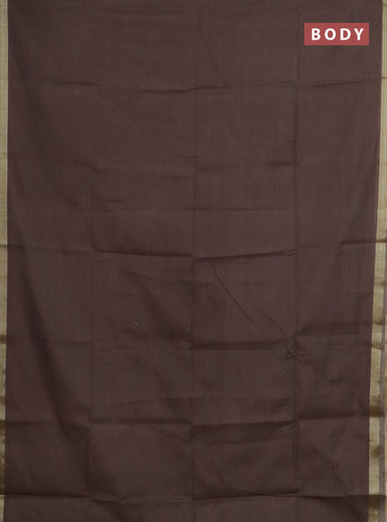Linen cotton saree dark beige and sandal with plain body and hand painted pallu