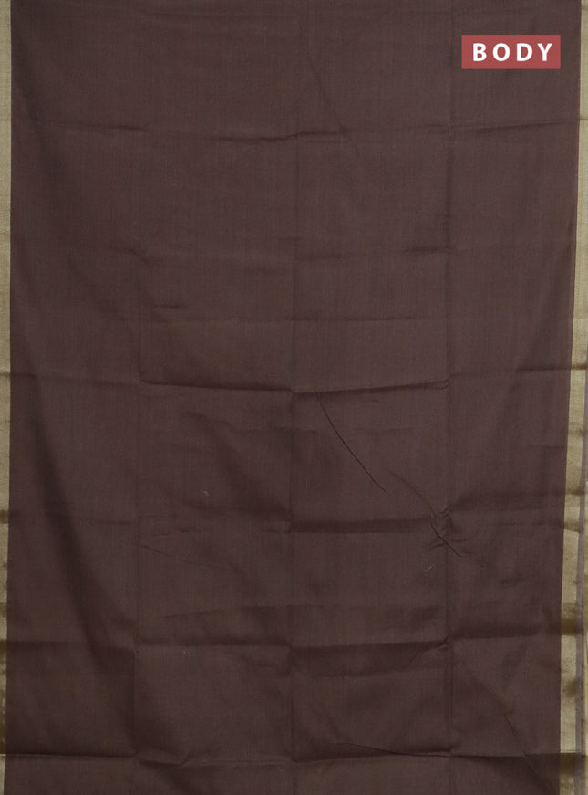 Linen cotton saree dark beige and sandal with plain body and hand painted pallu