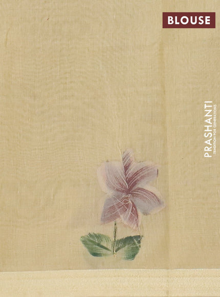 Linen cotton saree dark beige and sandal with plain body and hand painted pallu